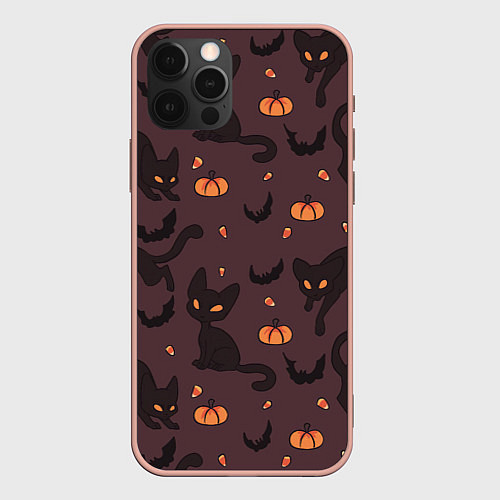 Чехол iPhone 12 Pro Max Хэллоуиновский кот / 3D-Светло-розовый – фото 1