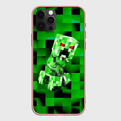 Чехол для iPhone 12 Pro Max Minecraft creeper, цвет: 3D-светло-розовый