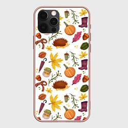 Чехол для iPhone 12 Pro Max Уют, ежи, листья и банка варенья, цвет: 3D-светло-розовый