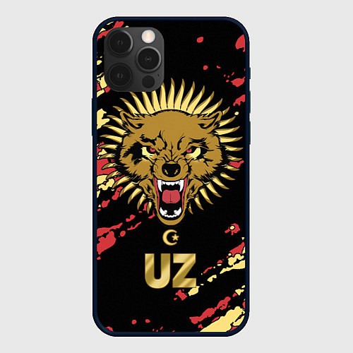 Чехол iPhone 12 Pro Max Узбекистан - агрессивный волк / 3D-Черный – фото 1
