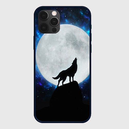 Чехол iPhone 12 Pro Max Волк воющий на луну / 3D-Черный – фото 1