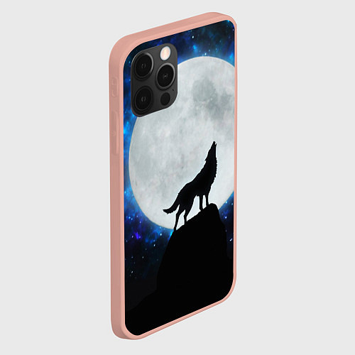 Чехол iPhone 12 Pro Max Волк воющий на луну / 3D-Светло-розовый – фото 2
