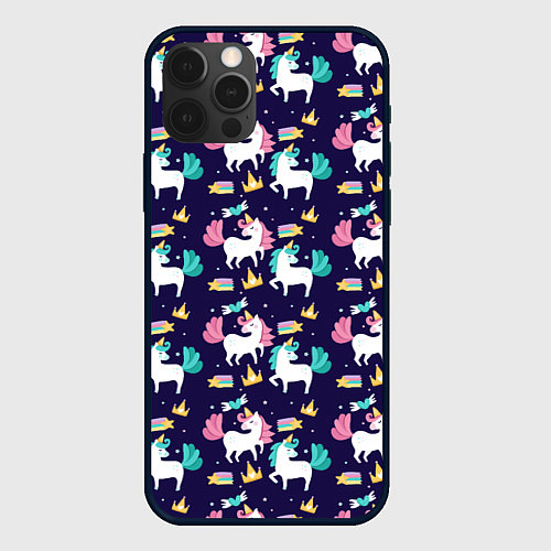 Чехол iPhone 12 Pro Max Unicorn pattern / 3D-Черный – фото 1