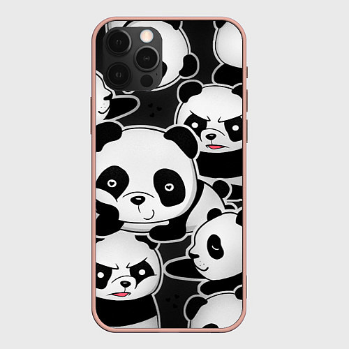 Чехол iPhone 12 Pro Max Смешные панды / 3D-Светло-розовый – фото 1
