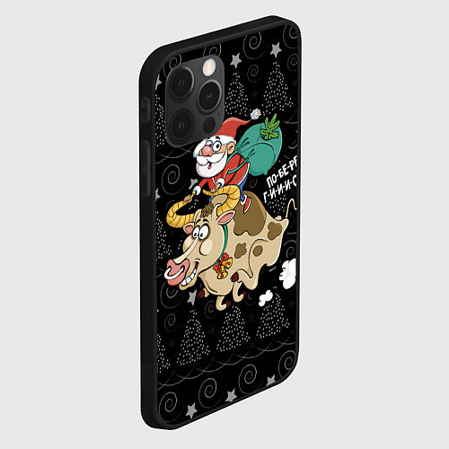 Чехол iPhone 12 Pro Max Санта на олене / 3D-Черный – фото 2