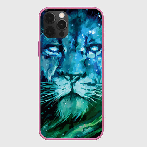 Чехол iPhone 12 Pro Max СУМРАЧНЫЙ ЛЕВ / 3D-Малиновый – фото 1