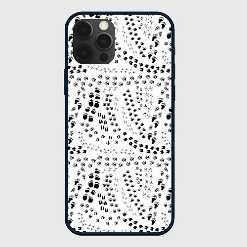Чехол iPhone 12 Pro Max Дорожки из следов / 3D-Черный – фото 1