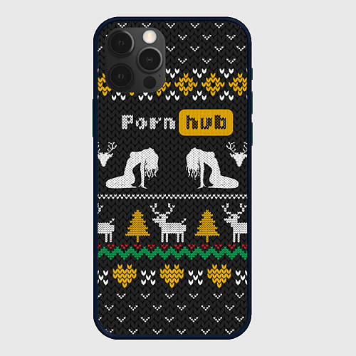 Чехол iPhone 12 Pro Max Pornhub свитер с оленями / 3D-Черный – фото 1