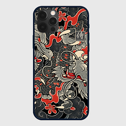 Чехол iPhone 12 Pro Max Самурай Якудза, драконы / 3D-Черный – фото 1