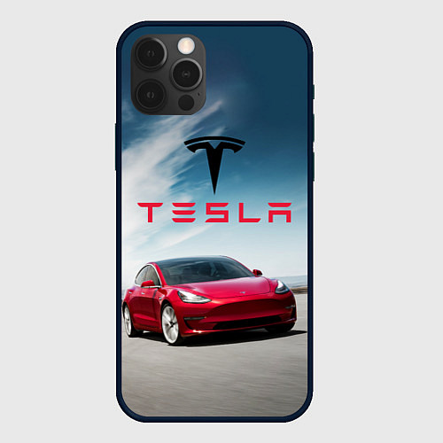 Чехол iPhone 12 Pro Max Tesla Model 3 / 3D-Черный – фото 1