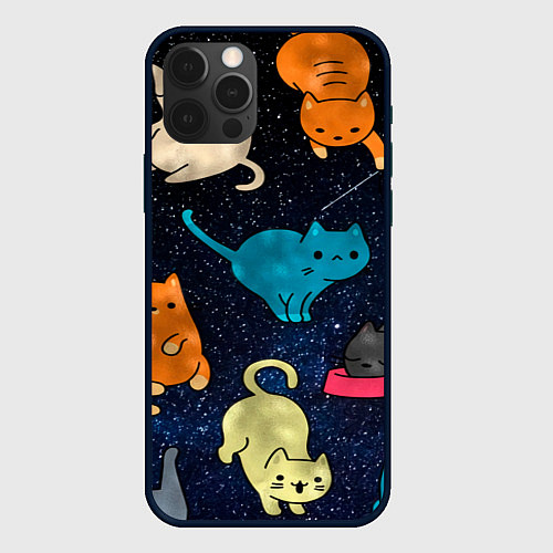 Чехол iPhone 12 Pro Max Космические котики / 3D-Черный – фото 1