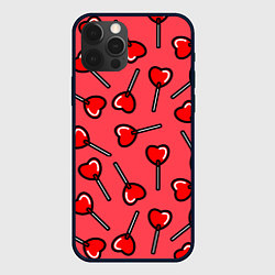 Чехол для iPhone 12 Pro Max Сердечки леденцы, цвет: 3D-черный