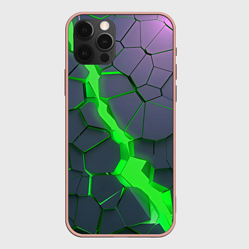 Чехол iPhone 12 Pro Max ЗЕЛЕНЫЙ РАЗЛОМ 3Д РАЗЛОМ / 3D-Светло-розовый – фото 1