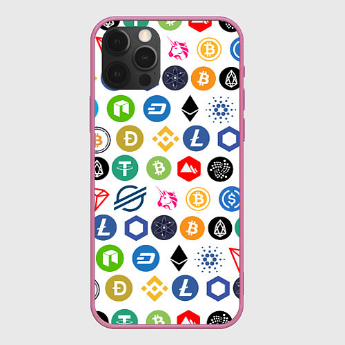 Чехол iPhone 12 Pro Max BITCOIN PATTERN БИТКОИН Z / 3D-Малиновый – фото 1