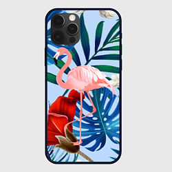 Чехол для iPhone 12 Pro Max Фламинго в папоротнике, цвет: 3D-черный