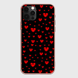 Чехол для iPhone 12 Pro Max Красные сердца, цвет: 3D-светло-розовый