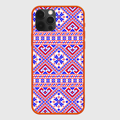 Чехол iPhone 12 Pro Max Русские народные узоры / 3D-Красный – фото 1