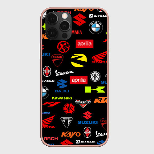 Чехол iPhone 12 Pro Max Motorcycle pattern Мото паттерн Z / 3D-Светло-розовый – фото 1