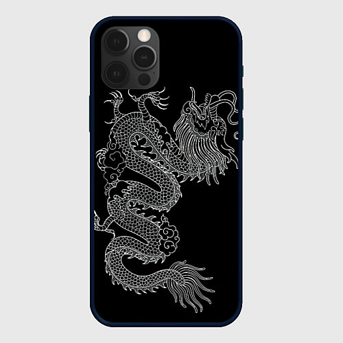 Чехол iPhone 12 Pro Max ЧБ Дракон / 3D-Черный – фото 1