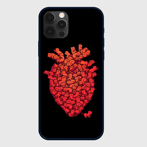 Чехол iPhone 12 Pro Max Сердце Из Котиков / 3D-Черный – фото 1