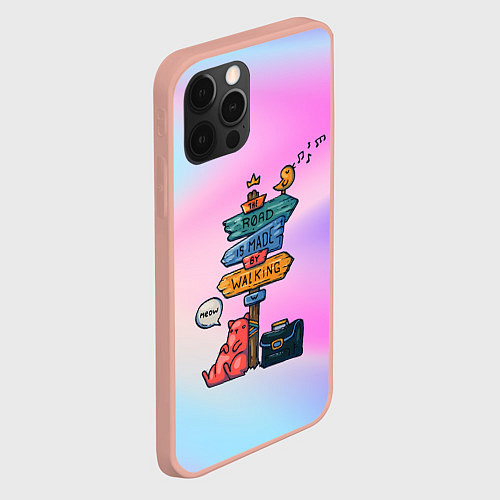 Чехол iPhone 12 Pro Max Кот путешественник / 3D-Светло-розовый – фото 2