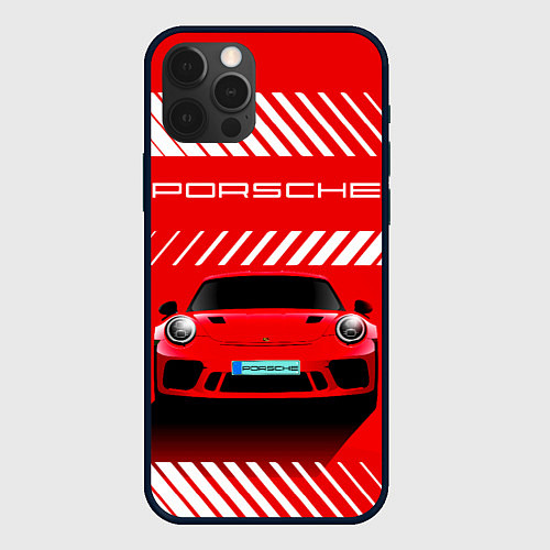 Чехол iPhone 12 Pro Max PORSCHE ПОРШЕ RED STYLE / 3D-Черный – фото 1