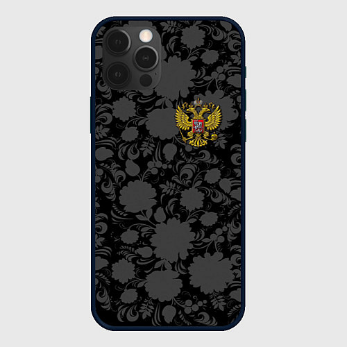 Чехол iPhone 12 Pro Max Герб России Хохлома / 3D-Черный – фото 1