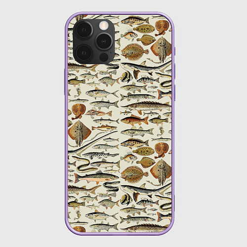 Чехол iPhone 12 Pro Max Рыбный паттерн / 3D-Сиреневый – фото 1