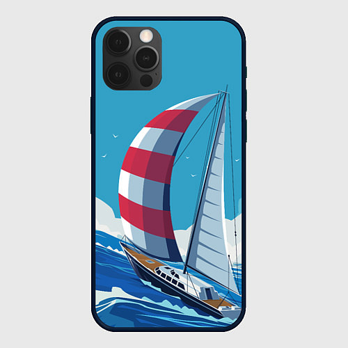 Чехол iPhone 12 Pro Max ПАРУСНИК В МОРЕ ЛЮБЛЮ МОРЕ Z / 3D-Черный – фото 1