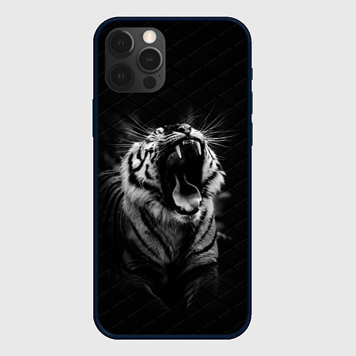 Чехол iPhone 12 Pro Max Тигр рычит Tiger realistic / 3D-Черный – фото 1