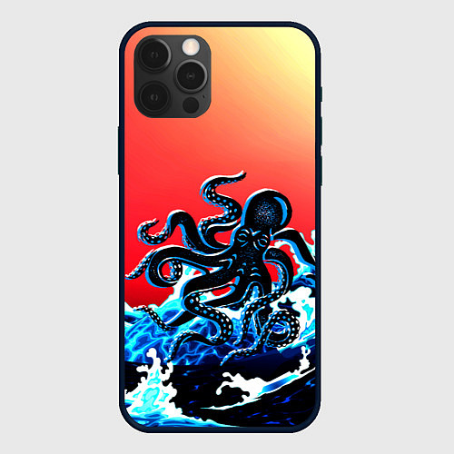 Чехол iPhone 12 Pro Max Кракен в Море Градиент / 3D-Черный – фото 1
