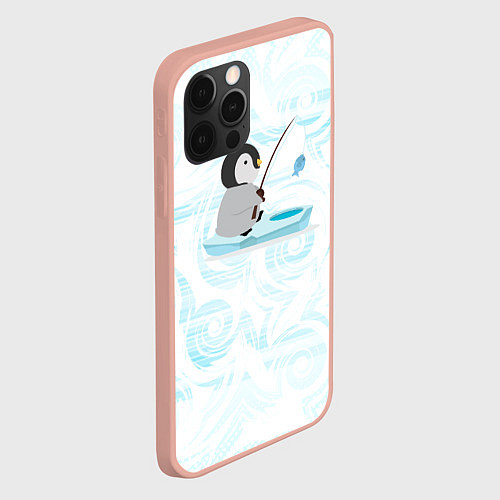 Чехол iPhone 12 Pro Max Пингвин рыбачит / 3D-Светло-розовый – фото 2