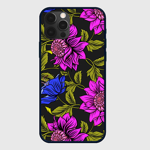 Чехол iPhone 12 Pro Max Цветочный Паттерн / 3D-Черный – фото 1