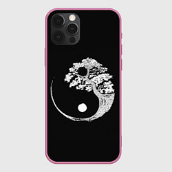 Чехол для iPhone 12 Pro Max Yin and Yang Bonsai Tree, цвет: 3D-малиновый