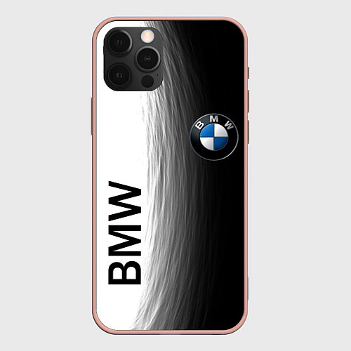 Чехол iPhone 12 Pro Max Black and White BMW / 3D-Светло-розовый – фото 1