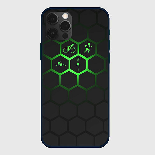 Чехол iPhone 12 Pro Max Триатлон спортсмены / 3D-Черный – фото 1