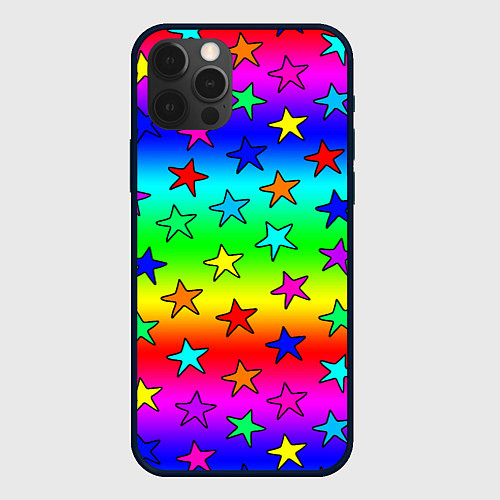 Чехол iPhone 12 Pro Max Радужные звезды / 3D-Черный – фото 1