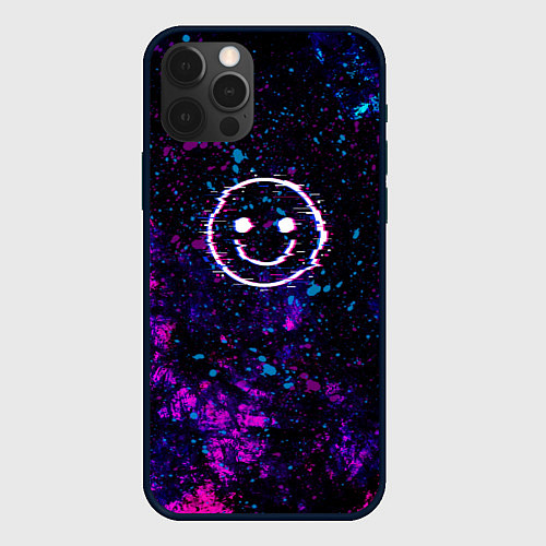 Чехол iPhone 12 Pro Max GLITCH SMILE ГЛИТЧ СМАЙЛ / 3D-Черный – фото 1