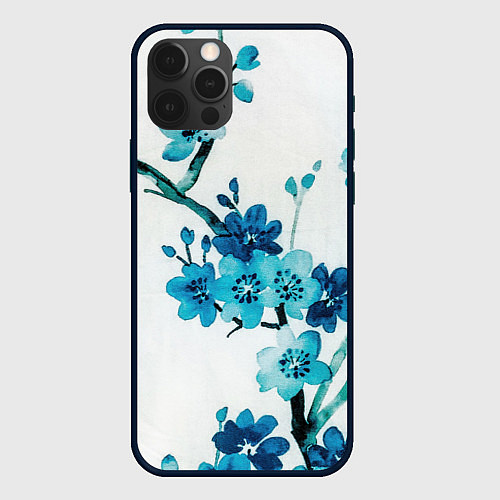 Чехол iPhone 12 Pro Max Голубая сакура / 3D-Черный – фото 1