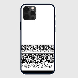 Чехол iPhone 12 Pro Max Черно-белый цветочный принт