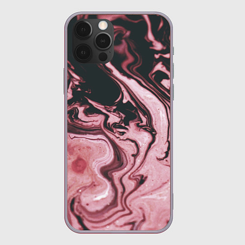 Чехол iPhone 12 Pro Max Розовые Разводы С черными / 3D-Серый – фото 1