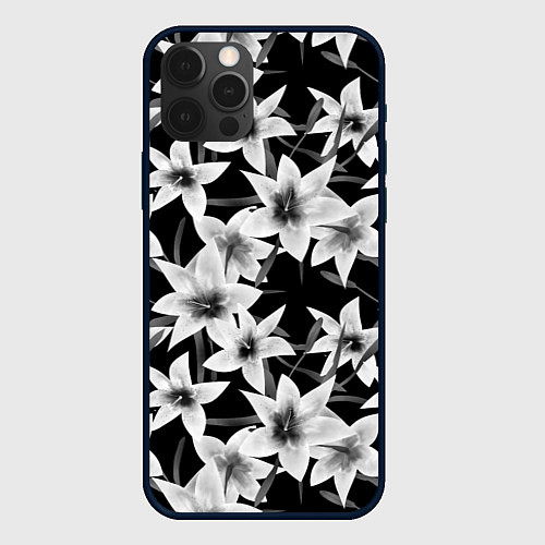 Чехол iPhone 12 Pro Max Лилии черно-белые / 3D-Черный – фото 1