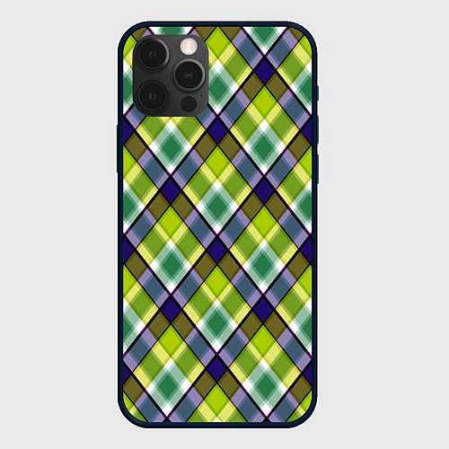 Чехол iPhone 12 Pro Max Крупный клетчатый косой узор / 3D-Черный – фото 1