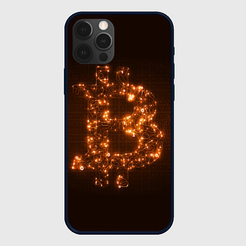 Чехол iPhone 12 Pro Max СВЕТЯЩИЙСЯ BITCOIN / 3D-Черный – фото 1