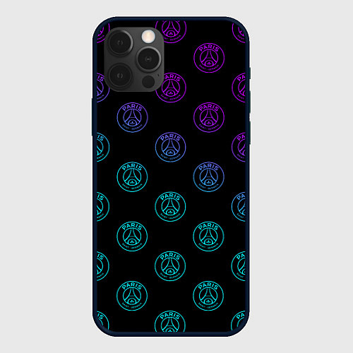 Чехол iPhone 12 Pro Max PSG NEON ПСЖ НЕОН / 3D-Черный – фото 1