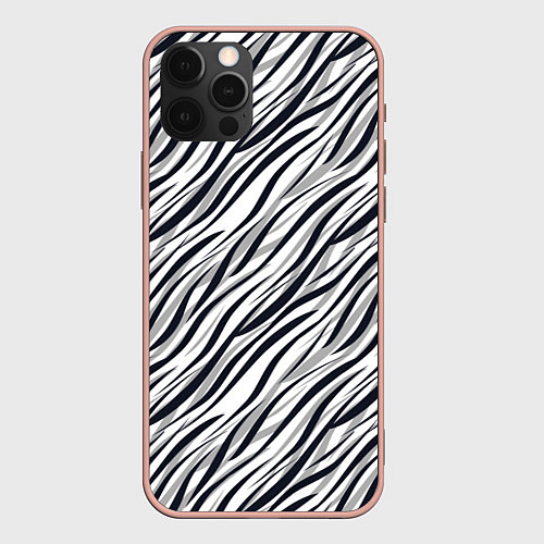 Чехол iPhone 12 Pro Max Черно-белый полосатый тигровый / 3D-Светло-розовый – фото 1