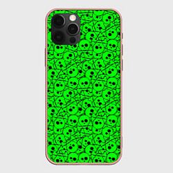 Чехол для iPhone 12 Pro Max Черепа на кислотно-зеленом фоне, цвет: 3D-светло-розовый