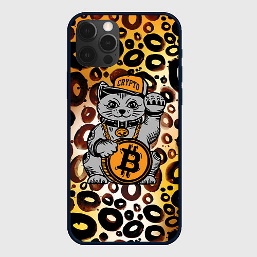 Чехол iPhone 12 Pro Max BitCoin кот / 3D-Черный – фото 1