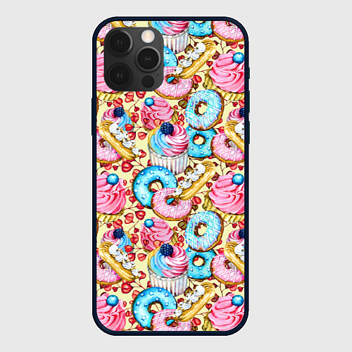 Чехол iPhone 12 Pro Max Вкусный узор из сладостей / 3D-Черный – фото 1