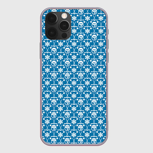 Чехол iPhone 12 Pro Max Снеговик Хоккей / 3D-Серый – фото 1
